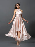 Sheath/Column Sleeveless High Low Silk like Satin Bridesmaid Dresses TPP0005141