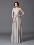 A-Line/Princess V-neck Ruffles 3/4 Sleeves Long Chiffon Mother of the Bride Dresses TPP0007308