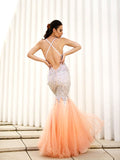 Trumpet/Mermaid V-neck Sleeveless Tulle Floor-Length Sequin Dresses TPP0001956