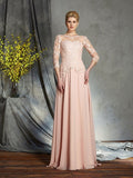 A-Line/Princess Scoop Applique 3/4 Sleeves Long Chiffon Mother of the Bride Dresses TPP0007131