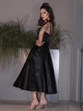 A-Line/Princess Satin Ruffles Straps Sleeveless Tea-Length Homecoming Dresses TPP0004663