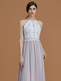 A-Line/Princess Halter Sleeveless Floor-Length Lace Chiffon Bridesmaid Dresses TPP0005137