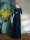 A-Line/Princess Bateau Beading 1/2 Sleeves Long Chiffon Mother of the Bride Dresses TPP0007338