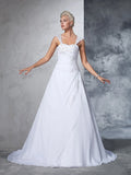 Ball Gown Straps Applique Sleeveless Long Chiffon Wedding Dresses TPP0006560