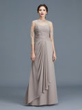 A-Line/Princess Sheer Neck 3/4 Sleeves Ruffles Chiffon Floor-Length Mother of the Bride Dresses TPP0007219