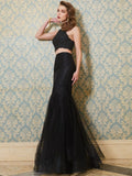 Trumpet/Mermaid Spaghetti Straps Sleeveless Applique Floor-Length Tulle Two Piece Dresses TPP0002355