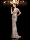 Sheath/Column Straps Beading Sleeveless Long Sequins Dresses TPP0009109