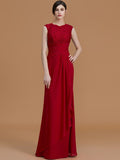 Sheath/Column Jewel Sleeveless Floor-Length Lace Chiffon Bridesmaid Dresses TPP0005461