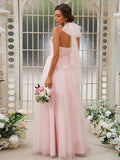 A-Line/Princess Tulle Ruffles Halter Sleeveless Floor-Length Bridesmaid Dresses TPP0004966