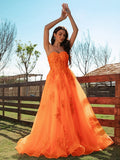 A-Line/Princess Tulle Applique Sweetheart Sleeveless Floor-Length Dresses TPP0001392