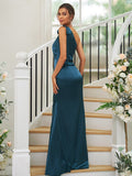 Sheath/Column Silk like Satin Bowknot One-Shoulder Sleeveless Floor-Length Bridesmaid Dresses TPP0004917