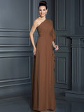 Sheath/Column One-Shoulder 3/4 Sleeves Long Chiffon Bridesmaid Dresses TPP0005047