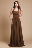 A-Line/Princess Halter Sleeveless Long Ruffles Chiffon Bridesmaid Dresses TPP0005483