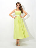 A-Line/Princess Halter Pleats Sleeveless Long Chiffon Bridesmaid Dresses TPP0005656