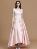 A-Line/Princess Bateau Sleeveless Asymmetrical Ruffles Satin Bridesmaid Dresses TPP0005281