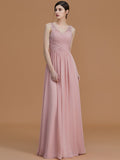 A-Line/Princess V-neck Sleeveless Floor-Length Beading Chiffon Bridesmaid Dresses TPP0005456