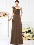 Sheath/Column Spaghetti Straps Hand-Made Flower Sleeveless Long Chiffon Bridesmaid Dresses TPP0005774