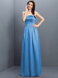 Sheath/Column Strapless Sleeveless Long Satin Bridesmaid Dresses TPP0005853