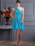 A-Line/Princess One-Shoulder Sleeveless Pleats Short Chiffon Bridesmaid Dresses TPP0005105