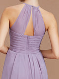 A-Line/Princess Halter Sleeveless Ruched Short/Mini Chiffon Bridesmaid Dresses TPP0005152