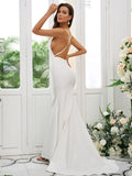 Sheath/Column Stretch Crepe Ruffles Square Sleeveless Sweep/Brush Train Bridesmaid Dresses TPP0004954