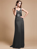 Sheath/Column V-neck Sleeveless Ruffles Long Chiffon Bridesmaid Dresses TPP0005526