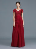 A-Line/Princess V-neck Short Sleeves Ruffles Chiffon Floor-Length Mother of the Bride Dresses TPP0007213