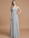 A-Line/Princess V-neck Chiffon Floor-Length Sleeveless Bridesmaid Dresses TPP0005466