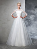 Ball Gown Jewel Applique 3/4 Sleeves Long Organza Wedding Dresses TPP0006383