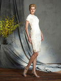 Sheath/Column Jewel Lace Short Sleeves Short Lace Mother of the Bride Dresses TPP0007393