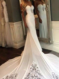 Trumpet/Mermaid Sleeveless Sweetheart Applique Cathedral Train Lace Wedding Dresses TPP0006215