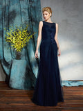 Sheath/Column Bateau Applique Sleeveless Long Net Mother of the Bride Dresses TPP0007349