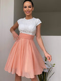 A-Line/Princess Jewel Sleeveless Lace Short/Mini Chiffon Homecoming Dresses TPP0004412