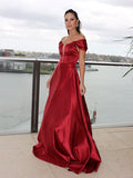 A-Line/Princess Satin Off-the-Shoulder Ruffles Sleeveless Sweep/Brush Train Dresses TPP0004780