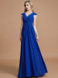 A-Line/Princess V-neck Sleeveless Ruched Floor-Length Chiffon Bridesmaid Dresses TPP0005567