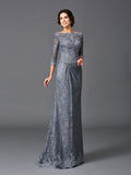 A-Line/Princess Bateau Lace 3/4 Sleeves Long Net Mother of the Bride Dresses TPP0007283