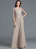 A-Line/Princess 1/2 Sleeves Scoop Applique Chiffon Floor-Length Mother of the Bride Dresses TPP0007072