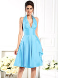 A-Line/Princess Halter Sleeveless Short Taffeta Bridesmaid Dresses TPP0005356