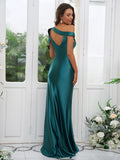 Sheath/Column Charmeuse Ruched Off-the-Shoulder Sleeveless Sweep/Brush Train Bridesmaid Dresses TPP0004898