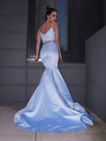 Trumpet/Mermaid Satin Lace V-neck Sleeveless Sweep/Brush Train Two Piece Dresses TPP0004496