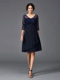 A-Line/Princess V-neck Lace 1/2 Sleeves Short Chiffon Mother of the Bride Dresses TPP0007327