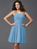 A-Line/Princess Straps Ruffles Sleeveless Short Silk like Satin Bridesmaid Dresses TPP0005743