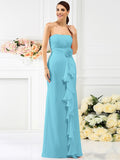 Sheath/Column Strapless Hand-Made Flower Sleeveless Long Chiffon Bridesmaid Dresses TPP0005538