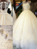 Ball Gown Sleeveless Off-the-Shoulder Sweep/Brush Train Sash/Ribbon/Belt Beading Applique Lace Wedding Dresses TPP0006535