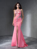 Trumpet/Mermaid Scoop Beading Sleeveless Long Satin Dresses TPP0003419