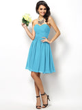 A-Line/Princess Sweetheart Pleats Sleeveless Short Chiffon Bridesmaid Dresses TPP0005177