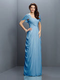 A-Line/Princess Sweetheart Pleats Short Sleeves Long Chiffon Bridesmaid Dresses TPP0005228