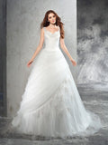 Ball Gown Straps Applique Sleeveless Long Net Wedding Dresses TPP0006551