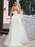 A-Line/Princess Tulle Ruffles Sweetheart Sleeveless Sweep/Brush Train Wedding Dresses TPP0006504