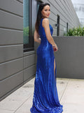 Sheath/Column Sequins Ruched One-Shoulder Sleeveless Sweep/Brush Train Dresses